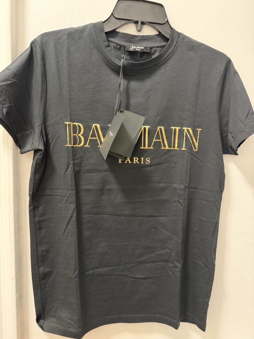 Balmain Black T-Shirt with Gold Logo - Picture 3 of 6